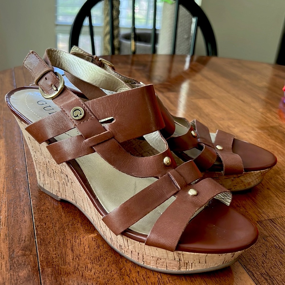 Guess Wedges with cork and leather straps size 7.5